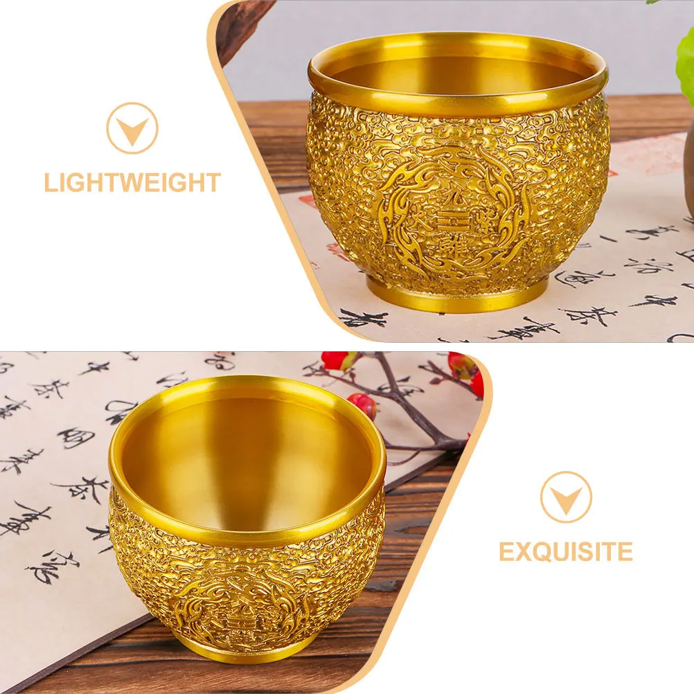 

Brass Treasure Basin Rice Tank Decorative Bowl Office Home Desk Golden Caliber Container Storage Traditional Chinese New