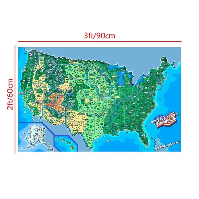 Mapa Stanów Zjednoczonych 90 * 60 cm Bezramowy plakat ścienny Dekoracyjny nadruk Włóknina Płótno Malarstwo Wystrój domu Materiały biurowe
