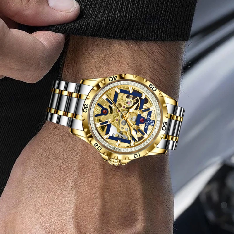 2025 NEW GLENAW Mechanical Watch Men Night Light Waterproof Top Luxury Automatic Mechanical Watch Stainless steel watch strap