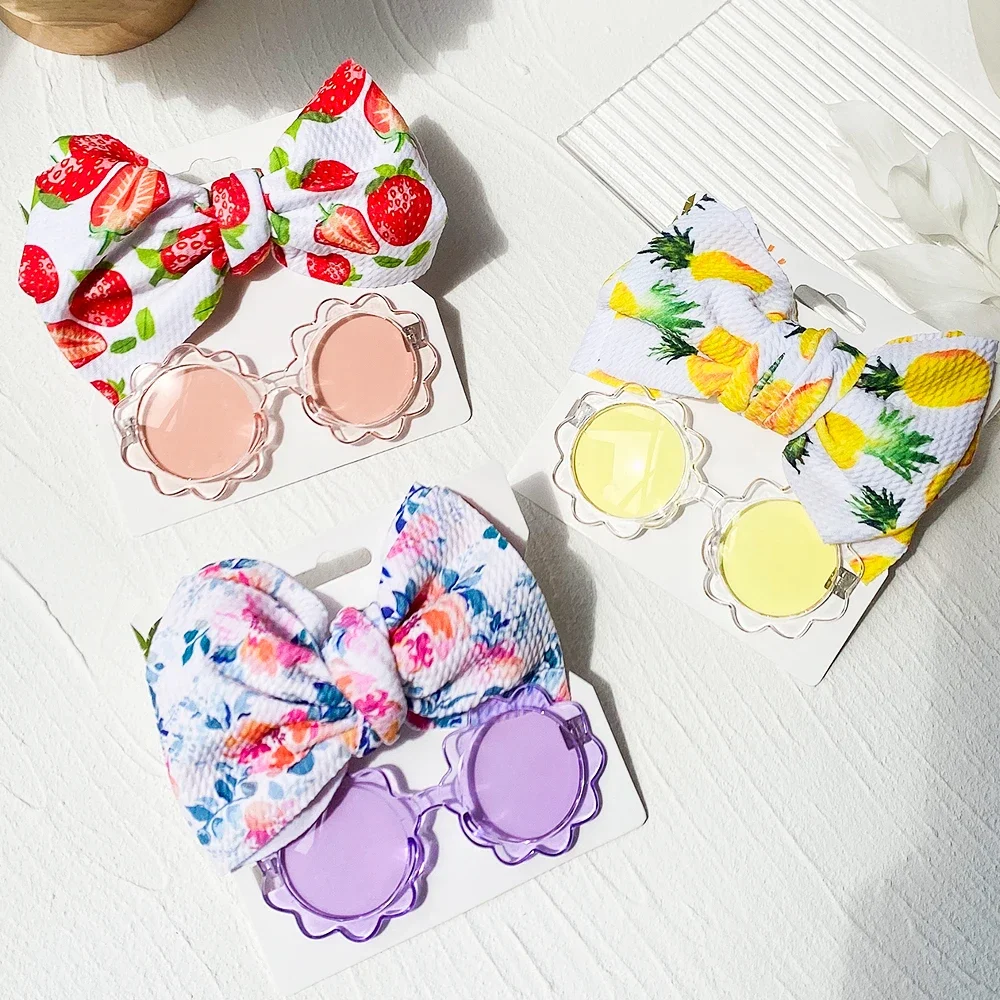 2Pcs/Set Baby Bow Headband Girl New Kid Parentchild Hair Accessories Flower Solid Color Nylon Elastic Princess Summer Sunglasse