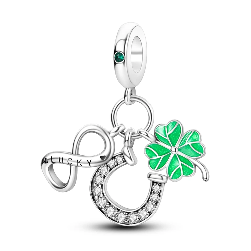 

925 Sterling Silver Four Leaf Clover Infinite Luck Charms Pendant Fit 3mm Original Bracelet DIY Women Anniversary Jewelry Gifts