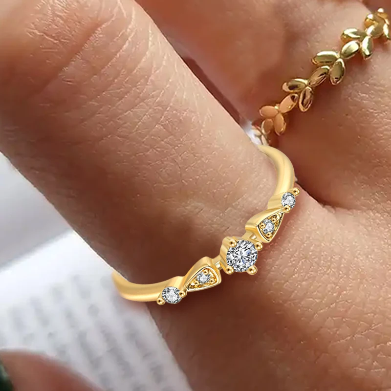 Gold Color Women's Ring Thin Delicate Minimalist Promise Dainty Ring With Zircon Gold Color Finger Jewelry For Female Gifts