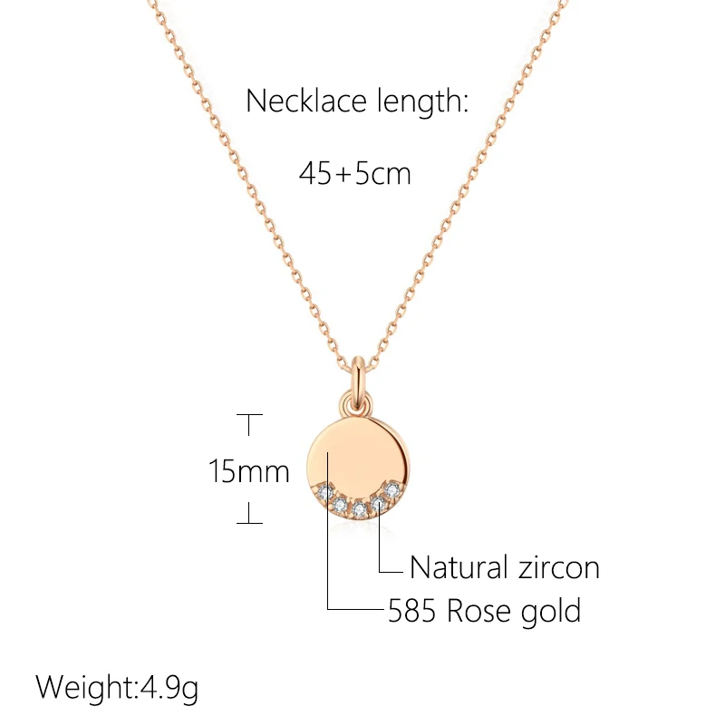 Hot Glossy Dangle Necklace 585 Rose Gold Natural Zircon Round Necklace For Women High Quality Daily Fine Jewelry 2022 New