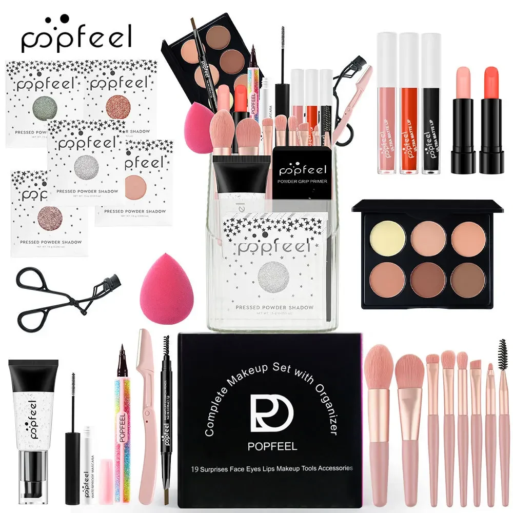 Bestverkopende Popfeel Make-upkit Volledige set Alles in één Oogschaduw Wenkbrauw Lippenstift Mascaraborstel Luxe Sets Cadeau voor vrouwen Cosmetica