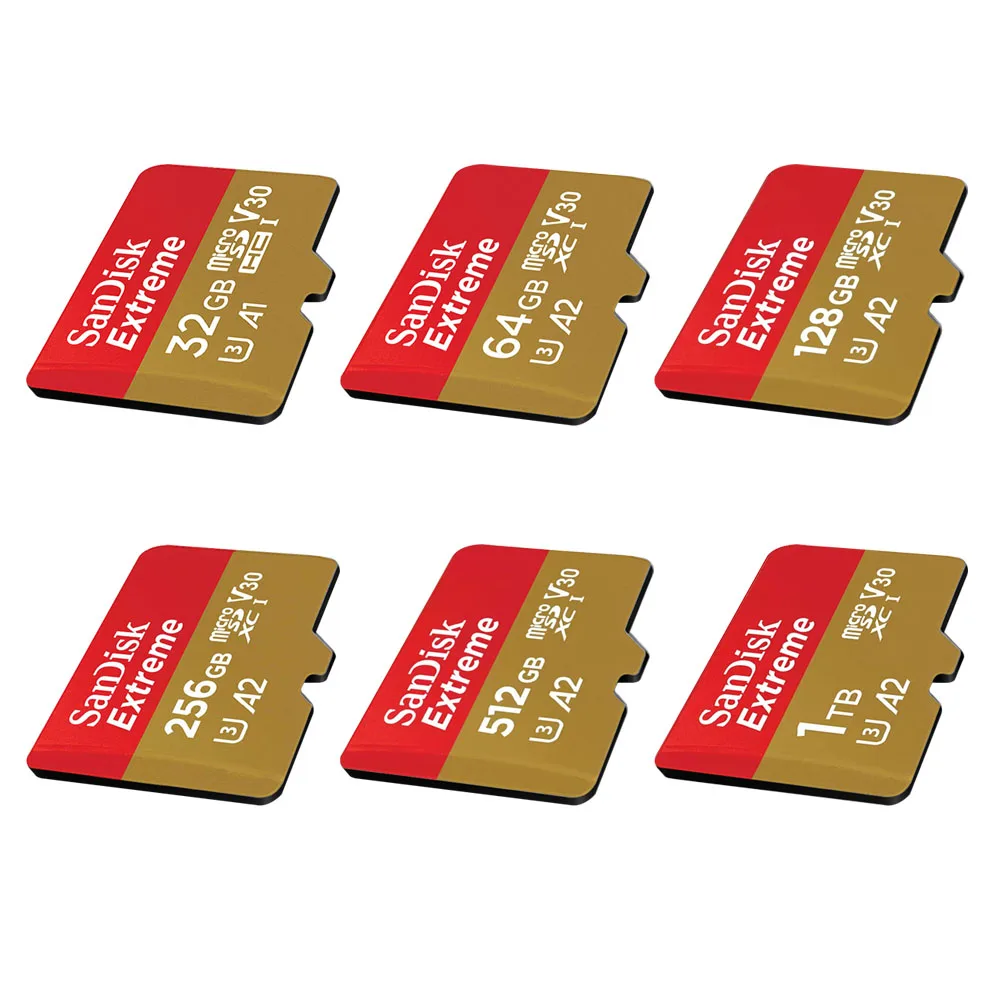 

SanDisk Extreme 32GB microSDHC Memory Card 64GB 128G 256G 512GB 1TB microSDXC 4K UHD Full HD video UHS Speed U3 Video Speed V30