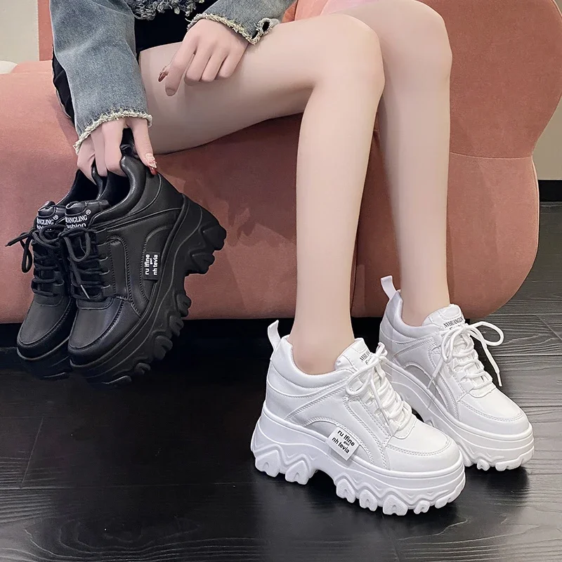 2025 Top Quality Leather Platform Shoes Woman Casual Sneakers Women Causal Shoes Round Toe Brand Luxury Dad Shoes