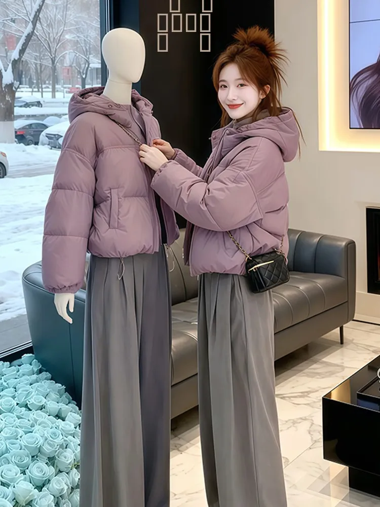 

Purple ort Thiened down Cotton Jaet Women's Winter New Sle Bread Coat Warm Hooded Outerwear Korean Sle Slim Fit
