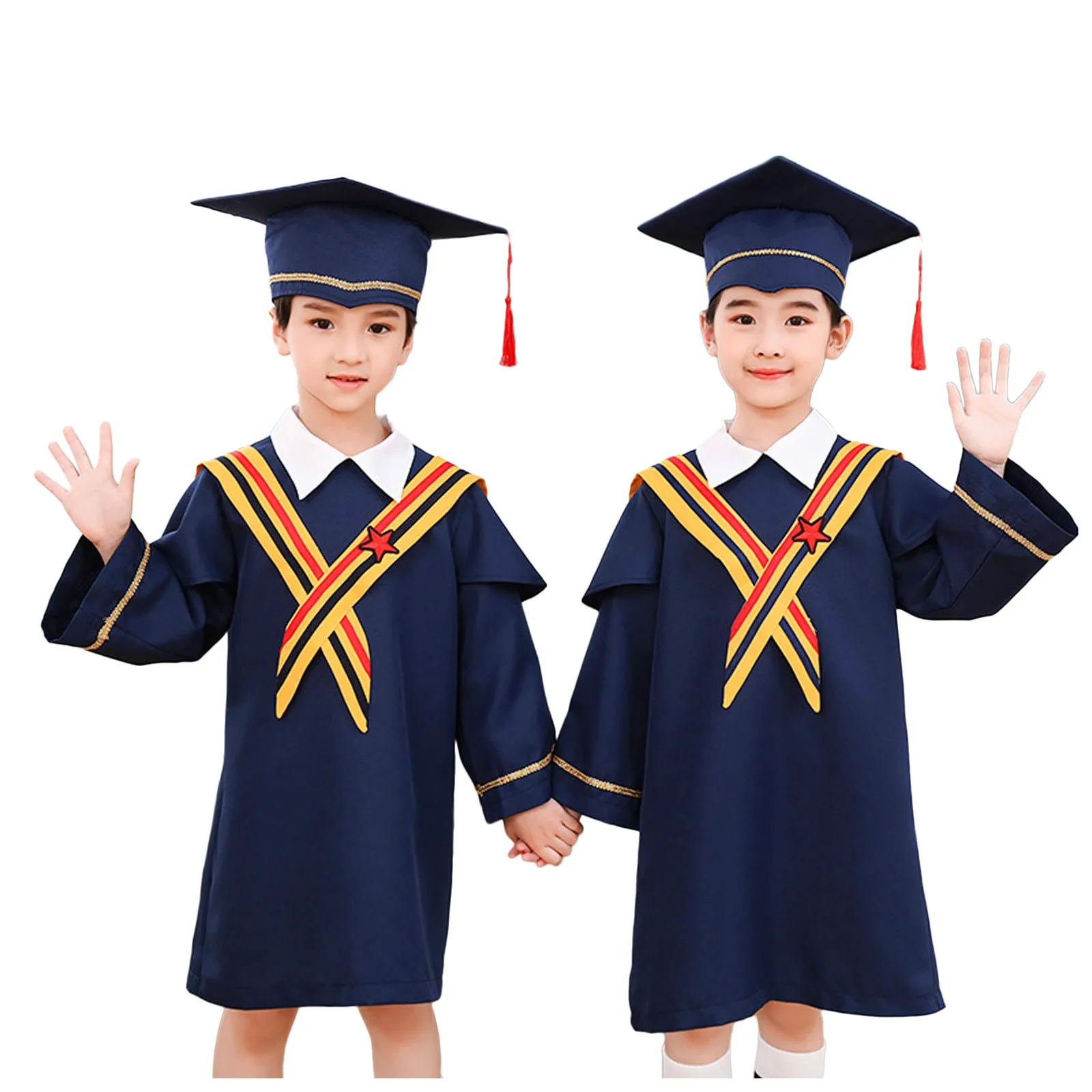 Graduation Gown Loose Zipper with Hat Tassel Exquisite Kids Graduation Costume Polyester Kid Academic Dress Student Supplies