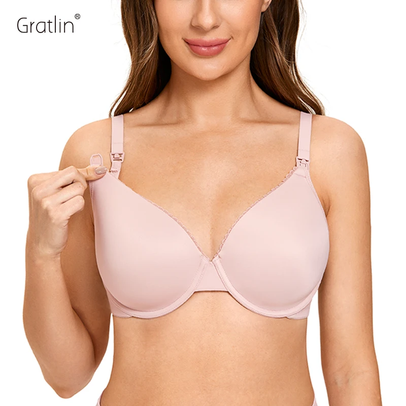 Gratlin Underwire Maternity Nursing Bra For Women Lightly Lined Breastfeeding Full Cup Pregency Underwear Lingerie DD E F