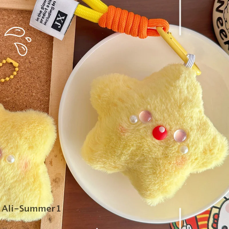 Cute Yellow Stars Plush Doll Squeak Keychain Pendant Soft Stuffed Toys Backpack Charms Girly Bag Hanging Ornaments Friends Gifts