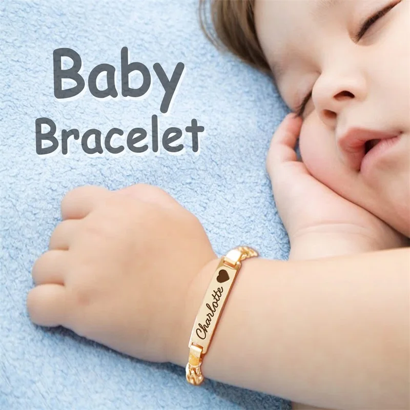 Custom Baby Birthstone Name Bracelets for Boys Girls 18K Gold Plated Personalized Bracelet Engraved Name Baby Birthday Gifts