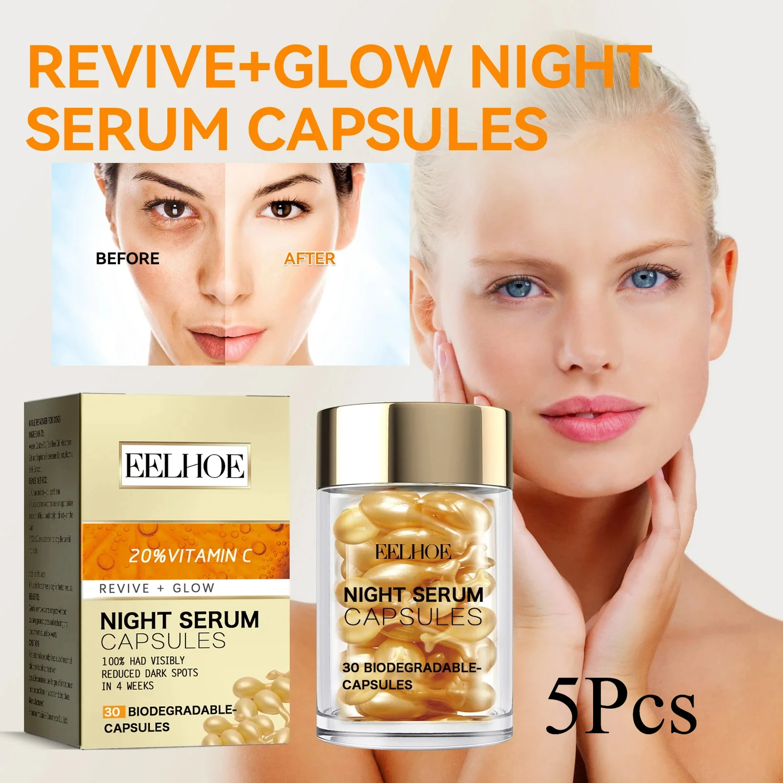 VitaminC Facial Capsule Serum Moisturizing Anti Aging Wrinkle Removal Dark Spots Repair Acne Skin Rejuvenation Essence Capsules