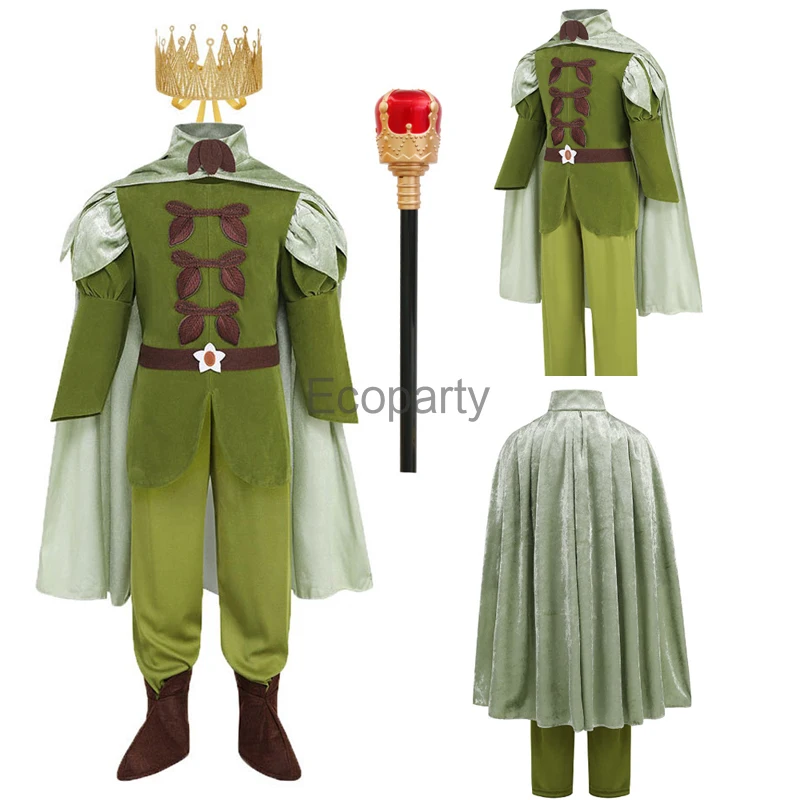 Neue Kinder Halloween Prinz Kostüm Junge Phantasie Peter Pan Elf König Cosplay Kleidung Karneval Party Frosch Naveen Kostüme für Kinder