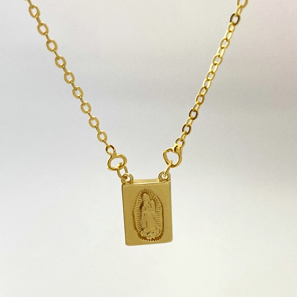 High Quality Square Gold Plated Religious Virgin Mary Jesus Faith Charms Necklace Jewelry Gift