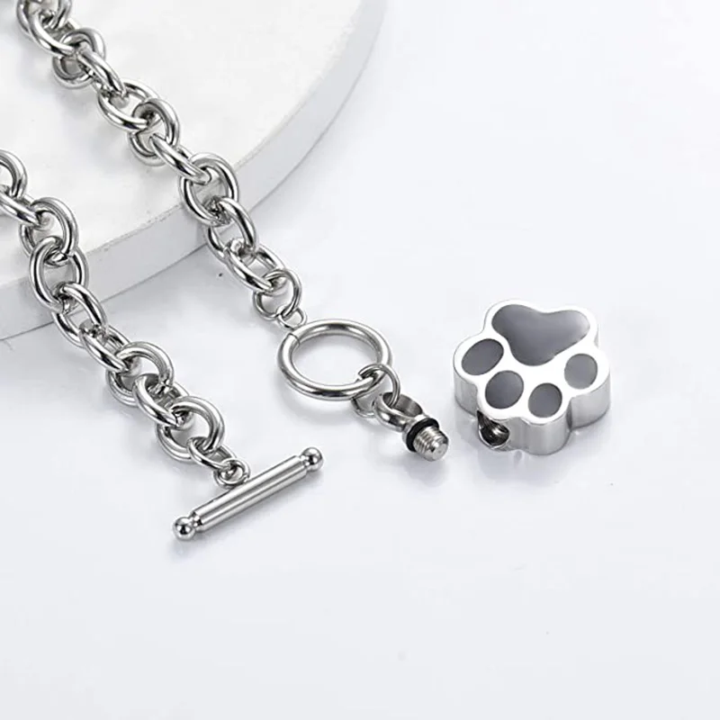 Dog Paw Print Cremation Jewelry for Ashes Memorial Urn Bangle for Pet Stainless Steel Urn Bracelet Ashes Holder Dropshipping