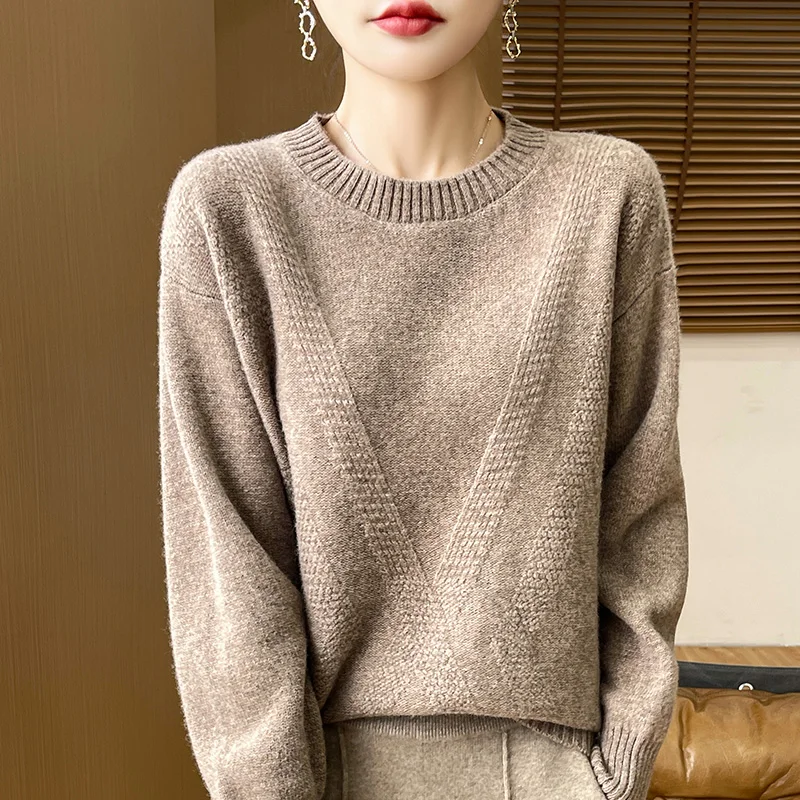

Осень/зима 2025, новый свитер из 100% чистой шерсти с круглым вырезом, женские свободные и тонкие вязаные топы