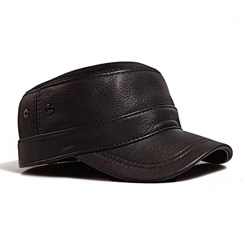 2026 Spring Men Genuine Leather Baseball Caps Male Casual Sheepskin Flat Military Belt Warm 56-60 Sprot Flight Hats