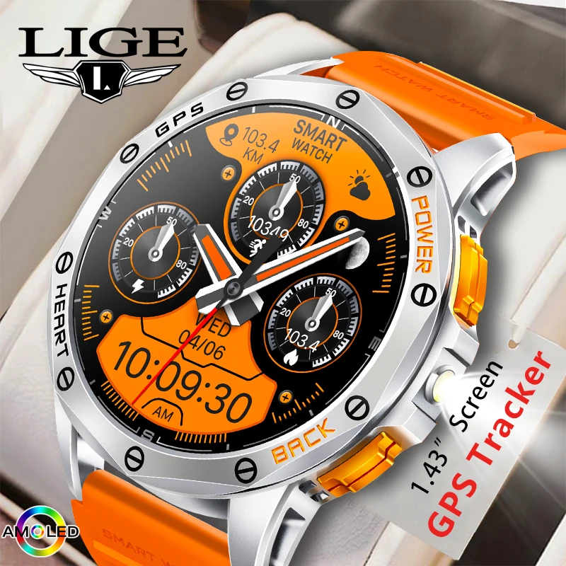 

LIGE New Outdoor GPS Tracking Compass Smart Watch Men 1.43" AMOLED Screen 530mAh Heart Rate Bluetooth Call Waterproof Smartwatch