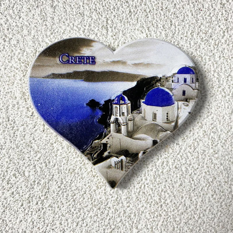 

Crete Heart-Shaped D Resin Fridge Magnet - Traditional Blue Domes and White Buildings - Perfect Souvenir from Greece with Cultur