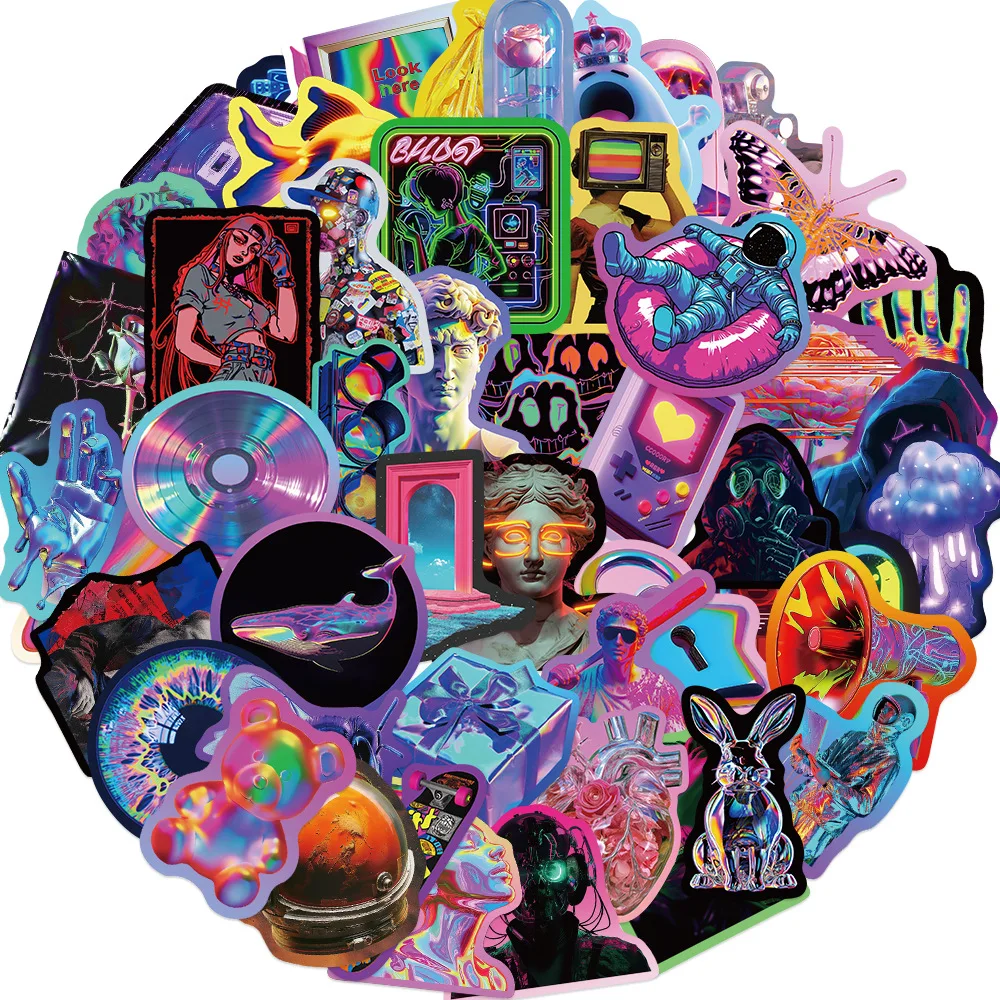 AliExpress GOGOTU 10/30/50PCS Laser Cartoon Stickers Cyberpunk Cool Style Decals Luggage Laptop Phone Guitar Car Bike Skateboard Sticker Kids Toy