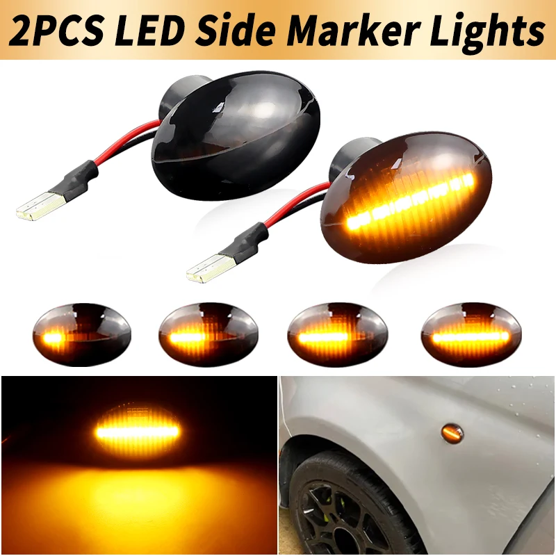 2PCS LED Dynamic Side Marker Turn Signal Lights Canbus For Fiat Abarth 500 07- 500C For Ford KA 09- For Alfa 4C 13- For Lancia