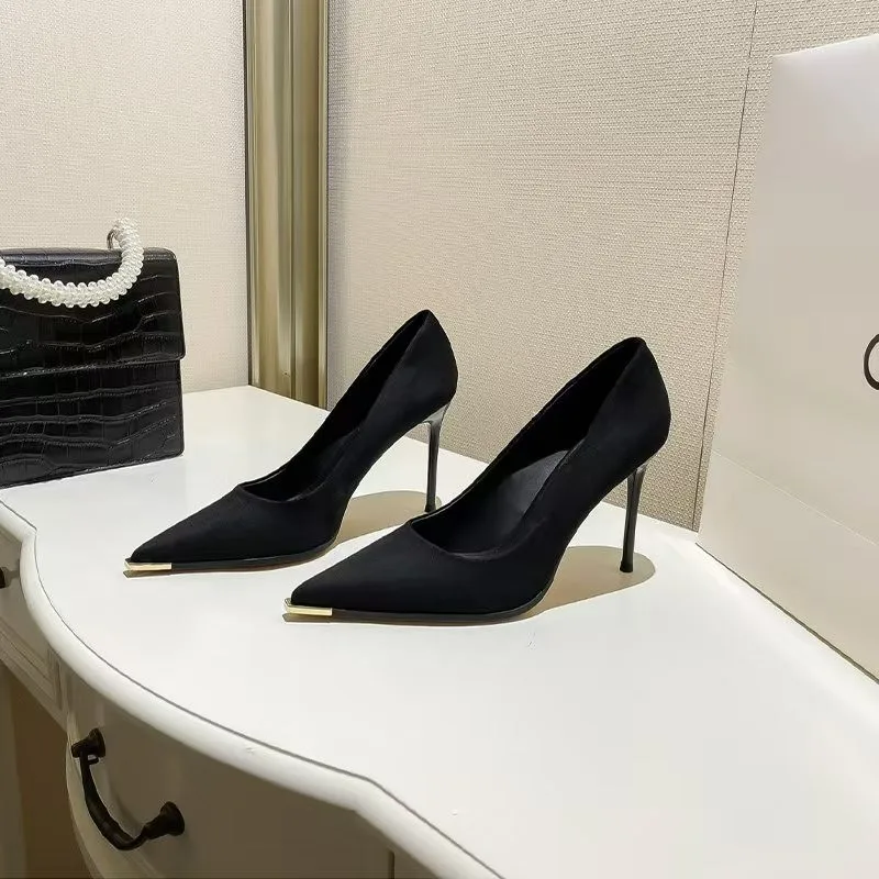 Black High-heeled Shoes Women\'s Fine-tipped Spring-autumn New-style Sequins Crystal Wedding Shoes Pointed-toe Sexy Shoe