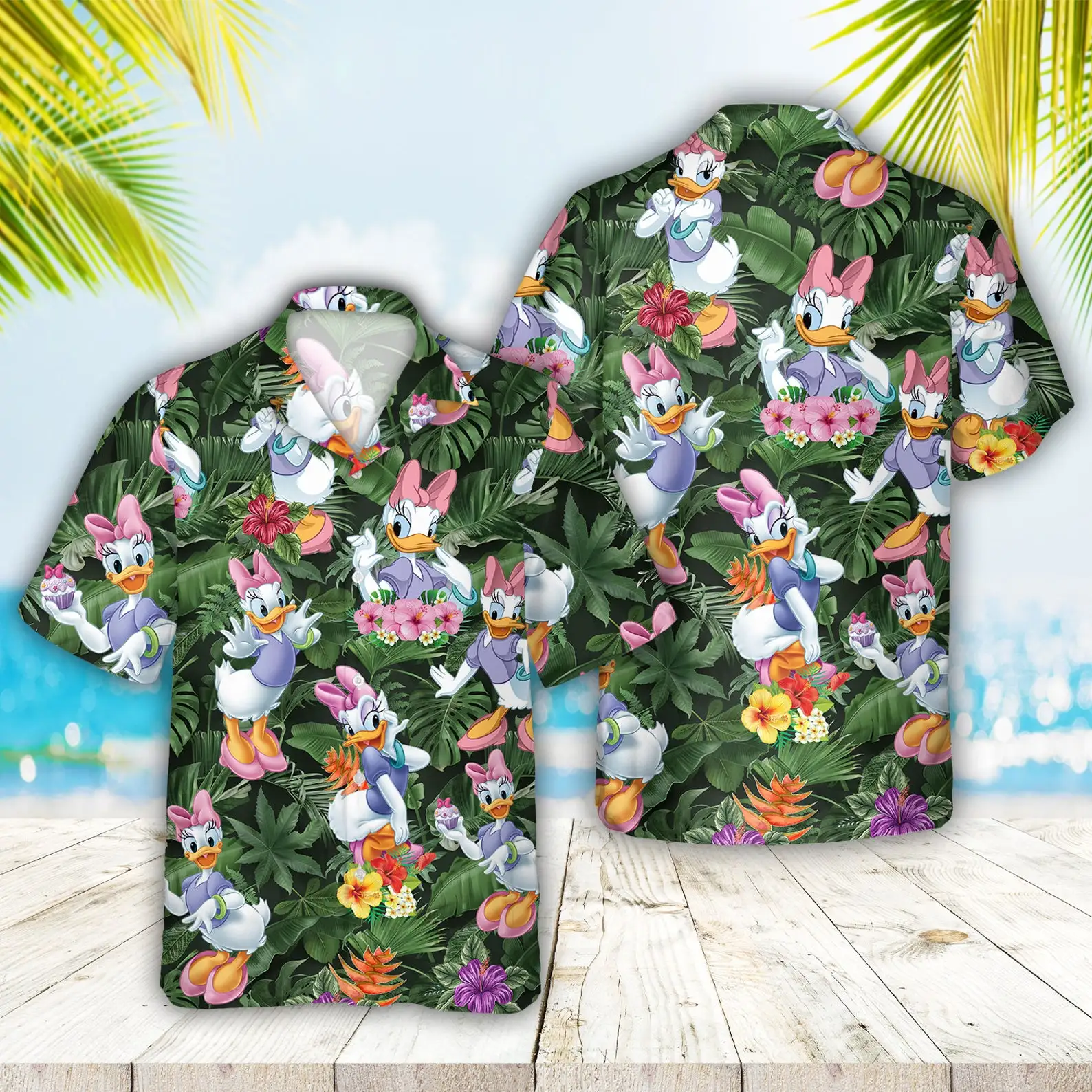 Disney Daisy Duck Hawaiian Shirts Men's Women Summer Short Sleeve Shirts Disney Hawaiian Shirts Casual Beach Shirts Harajuku Top