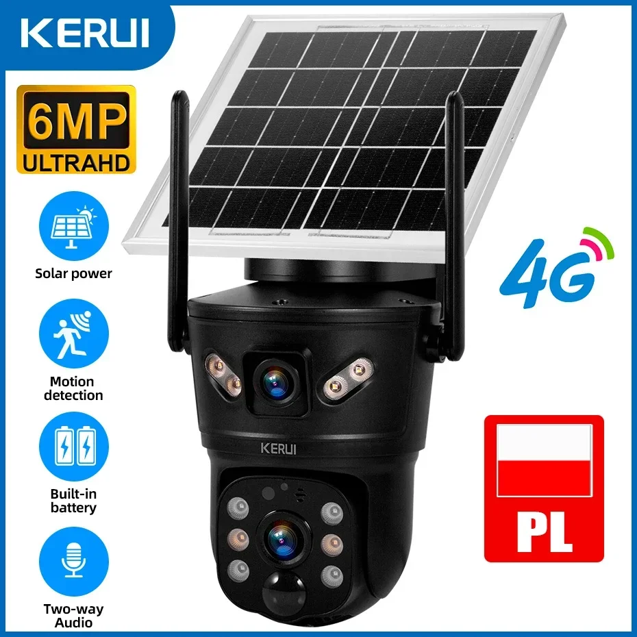 KERUI Outdoor 6MP Doppia Lente 4G Telecamera IP Solare WIFI Pannello Solare Impermeabile Sorveglianza di Sicurezza Domestica CCTV Polonia Magazzino