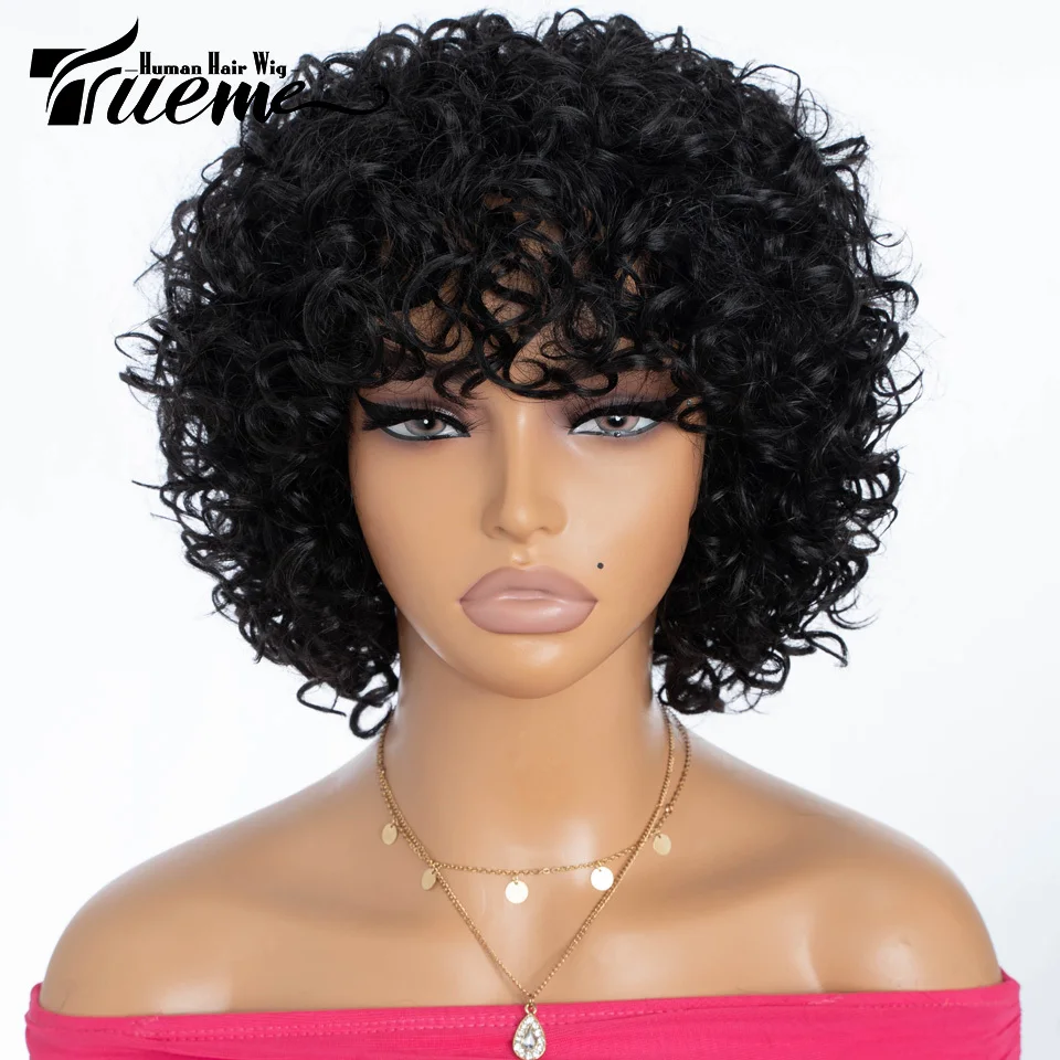 Trueme Short Curly Bob Wig Human Hair Wigs Colored Brazilian Human Hair Wig For Women Ombre Hair Bouncy Curl Full Wig For Women