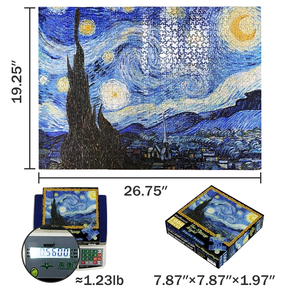 68*49cm MaxRenard 1000 Pieces Jigsaw Puzzles Famous Paintings Van Gogh The Starry Night Family Game Gift Home Wall Decoration