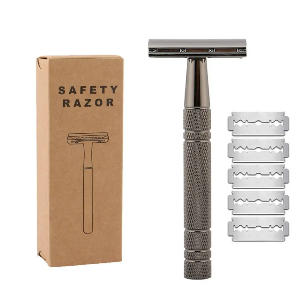 

Silver Classic 5 Shaving Blades Hair Removal Tool Male Womens Manual Shaver Double Edge Razor Classic Men Shaving Safety Razor