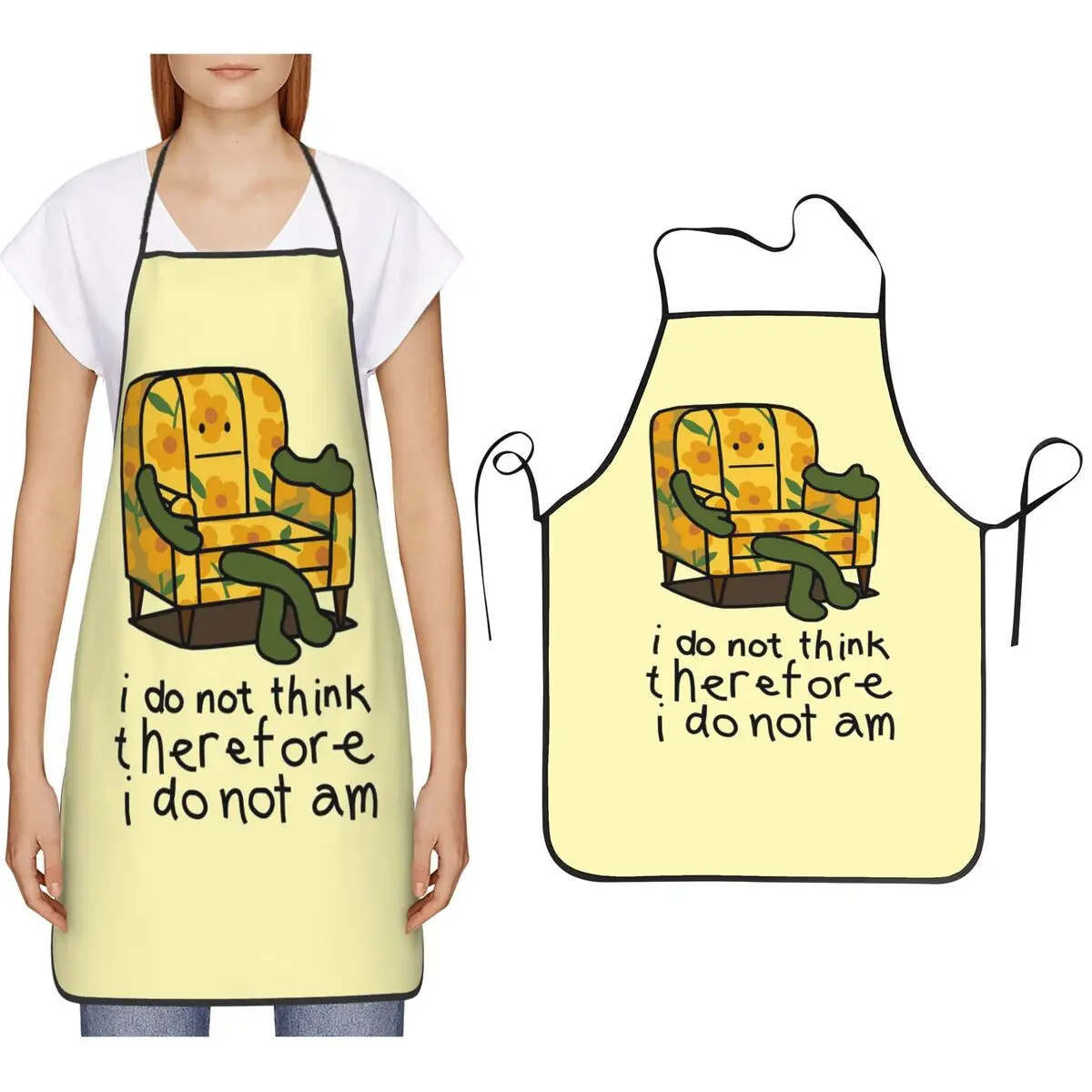 Absurdist Humor I Do Not Think Therefore I Do Not Am Apron Chef Cooking Baking Tablier Bib Kitchen Cleaning Pinafore