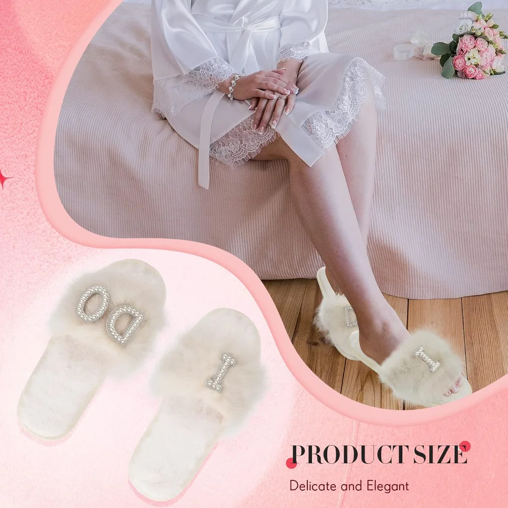 Flauschige Feder-Brautpantoffeln, Brautparty-Accessoire, süßes Foto-Requisit, Geschenk für Bräute, Hochzeitszubehör – Detail 6