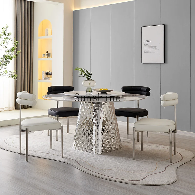 

Natural crystal stone household modern light luxury rock slab high-end round dining table and chair combination