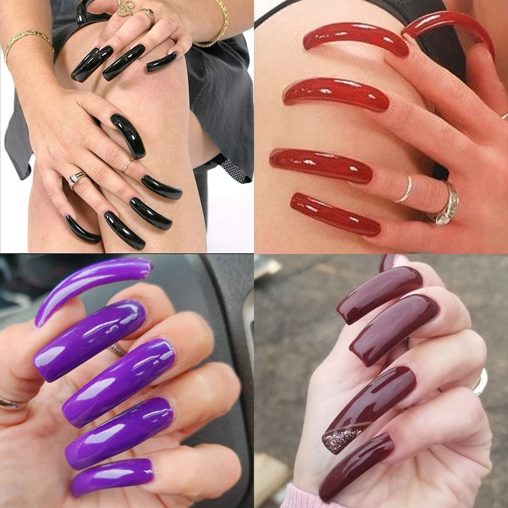 240Pcs/Box Extra Long Bend False Nails 12-Sizes Full Cover Press On Nail Clear/White/Black Building Extension Fake Fingertips *&