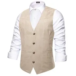Hi-Tie Luxury Men Vest Suede Fabric Solid Waistcoat Casual Fit High Quality Wedding Business Beige Brown Black Red Green Silvery