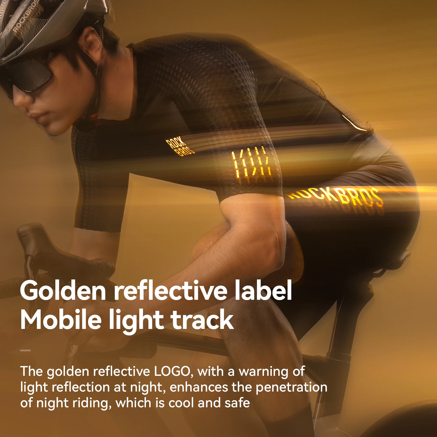 ROCKBROS Cycling Jersey MTB Breathable Wicking Quick-Dry Cycling Clothing Gold Label Reflective Short-Sleeved Summer Jersey