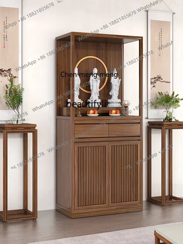 X  New Chinese Style Clothes Closet Black Walnut Tibetan Buddha Shrine Bodhisattva Cabinet Buddha Cabinet Household Minimalist