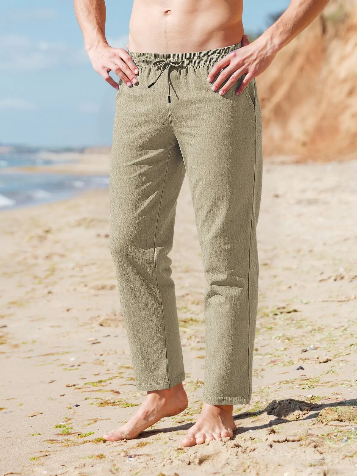 

New men's cotton linen long pants men's spring and summer loose and breathable solid color linen pants casual street wear