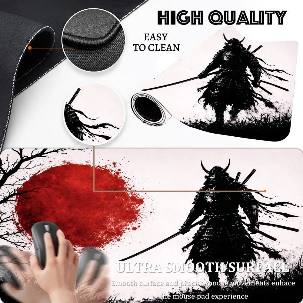 

Современный эстетичный коврик для мыши в стиле самурая, настольный коврик, игровые коврики с прошитыми краями, прочный, нескользящий, компьютерный коврик для мыши, офисный коврик