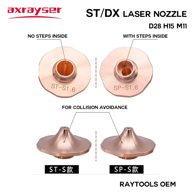 Ugelli laser ST DX Raytools Originale Dia28 M11 Singolo/Doppio strato cromato per parte della macchina da taglio con testa laser a fibra CNC