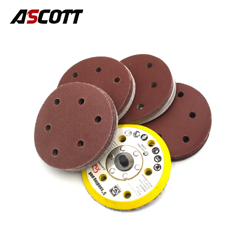 5 inch 125mm 6 hole Sanding Disc Flocking Red Sandpaper 60-1000 Grit Self-adhesives Sheet for Car Polishing Woodworking Grinding