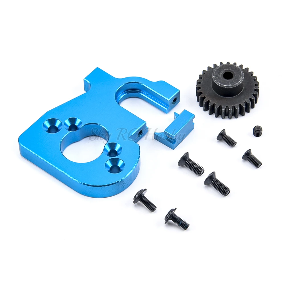 RC Car Metal Motor Seat Mount Spare Assembly Accessory & 27T Pinion Gear for WLtoys 1:14 1/14 144001 124018 124019 Upgrade Parts