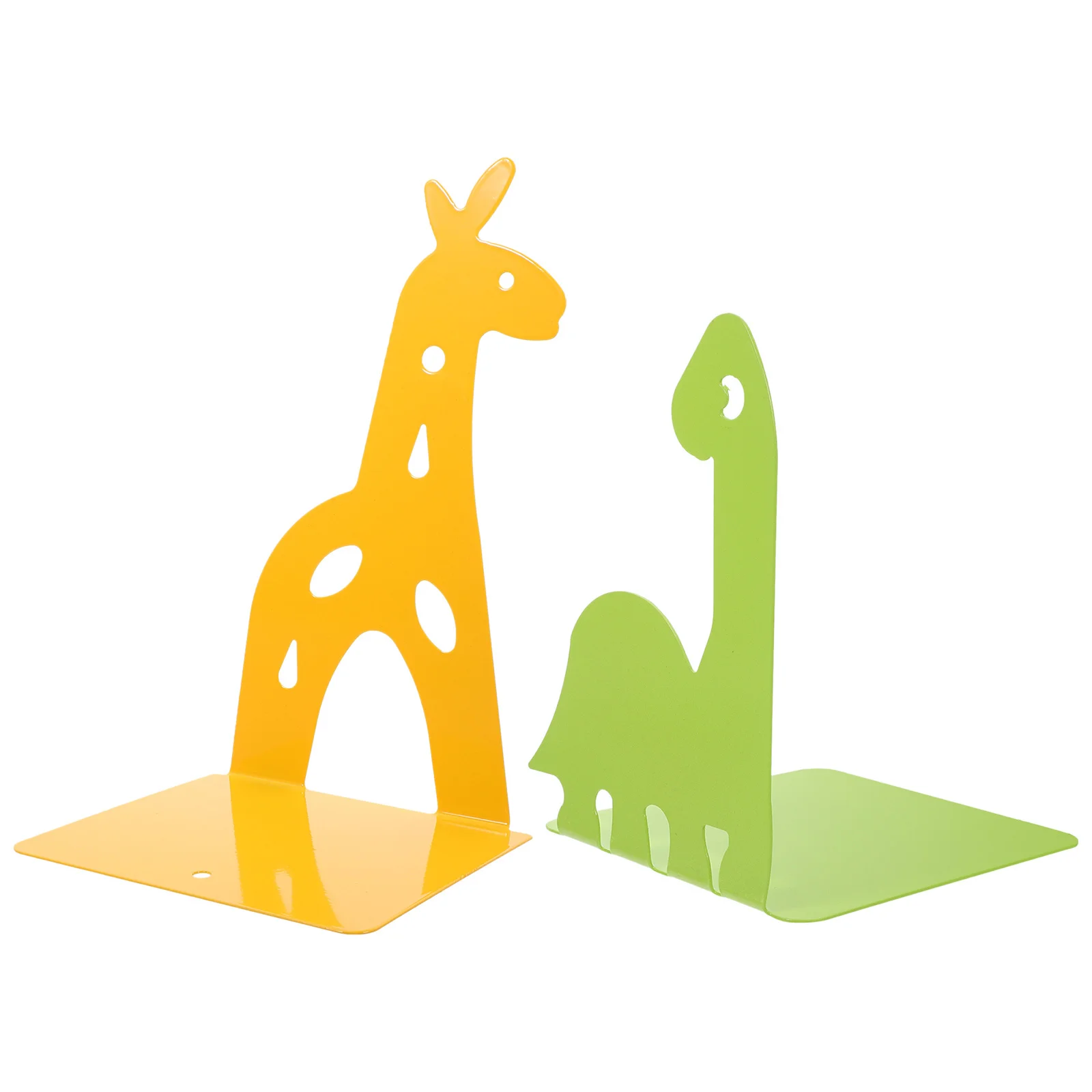 2Pcs Animal Bookends Dinosaur Giraffe Metal Book Holder Small Kids Book Organizer Desk Bookends Decorative Nursery