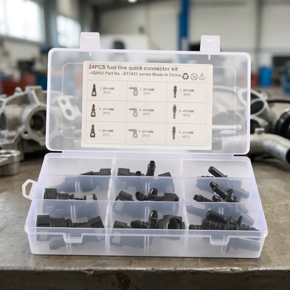 24PCS Push-to-Connect Fuel Line Fittings for 6mm and 8mm Nylon Hose Barb Use in Automotive Fuel Filter and Pump Integration