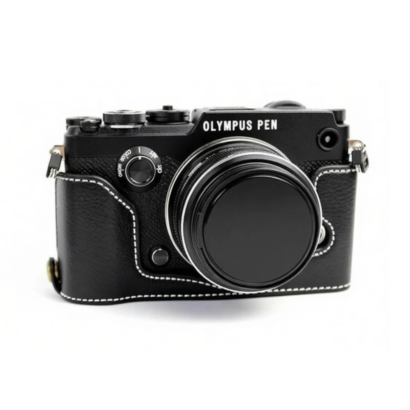 Genuine Real Leather Protective Half Body Case Cover for Olympus PEN-F Penf Digital Camera