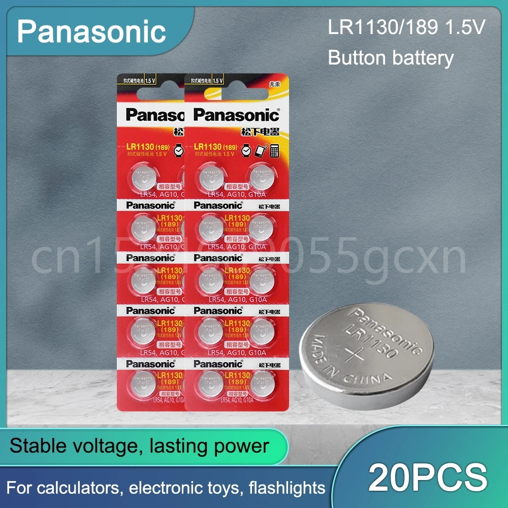 20 шт., Кнопочная батарейка Panasonic AG10 1,5 в, батарейки для часов SR54 389 189 LR1130 SR1130, пульт дистанционного управления для игрушек