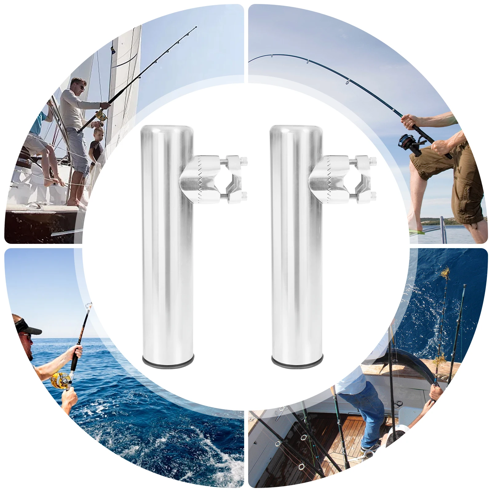 2PCS Angelrute Halter Edelstahl Boote Angelrute Rack für 19-25MM Angelrute, 360 ° Verstellbares, sechseckiges Verriegelungsdesign – Detail 4