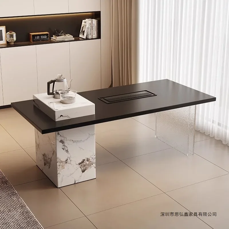 HT solid wood tea table, office tea brewing integrated table, Kung Fu modern minimalist style, reception balcony, living room,