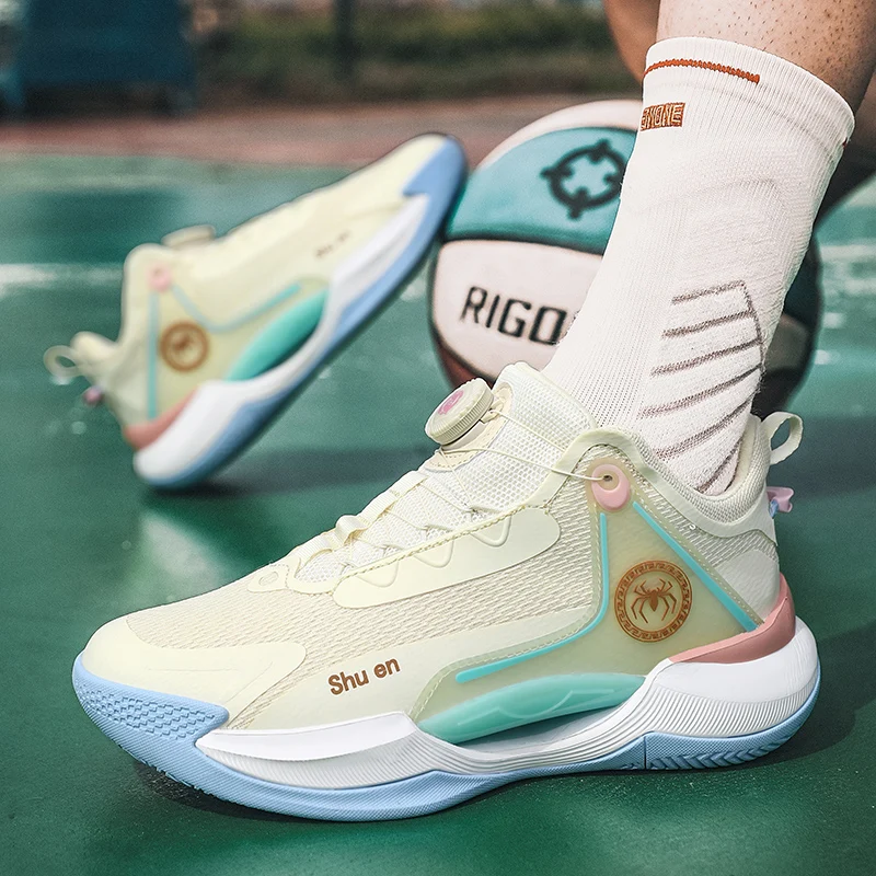 Breathable High Top Basketball Shoes Shock Absorption Cushioning Non Slip Rubber Outsole Ankle Protection Outdoor Court Training